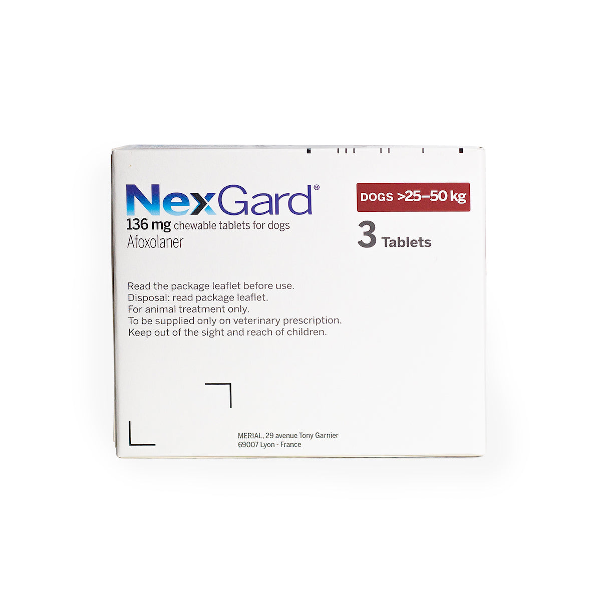 NEXGARD FLEA & TICK CHEWABLE TABLETS FOR DOG (RED) (25-50KG) 3'S