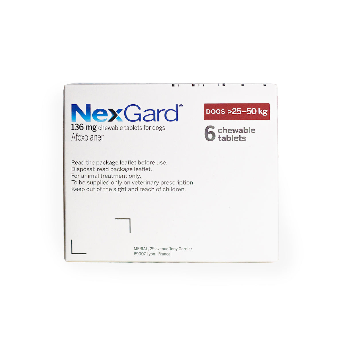 NEXGARD FLEA & TICK CHEWABLE TABLETS FOR DOG (RED) (25-50KG) 3'S