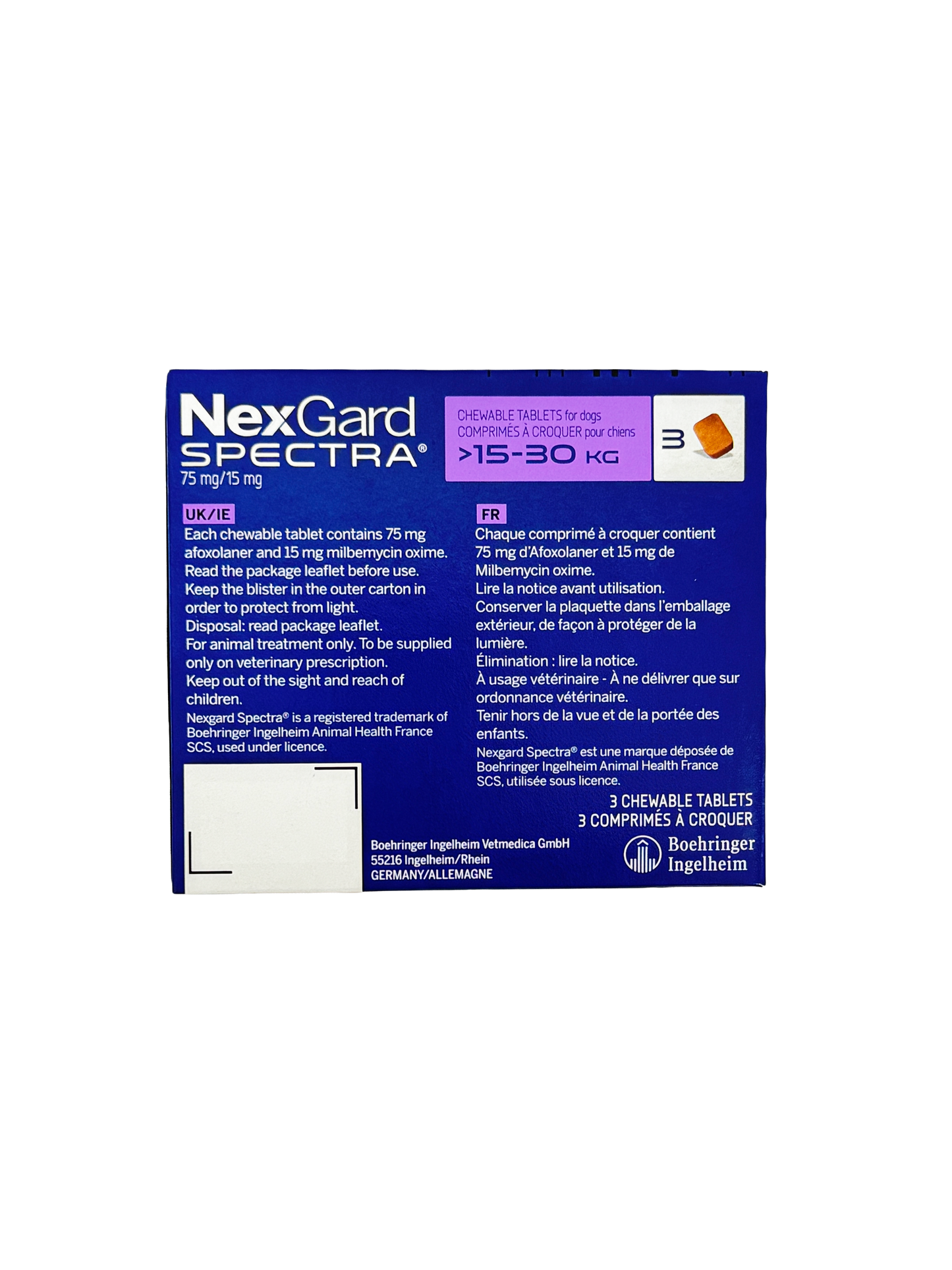 NexGard Spectra packaging for animal health on a white background