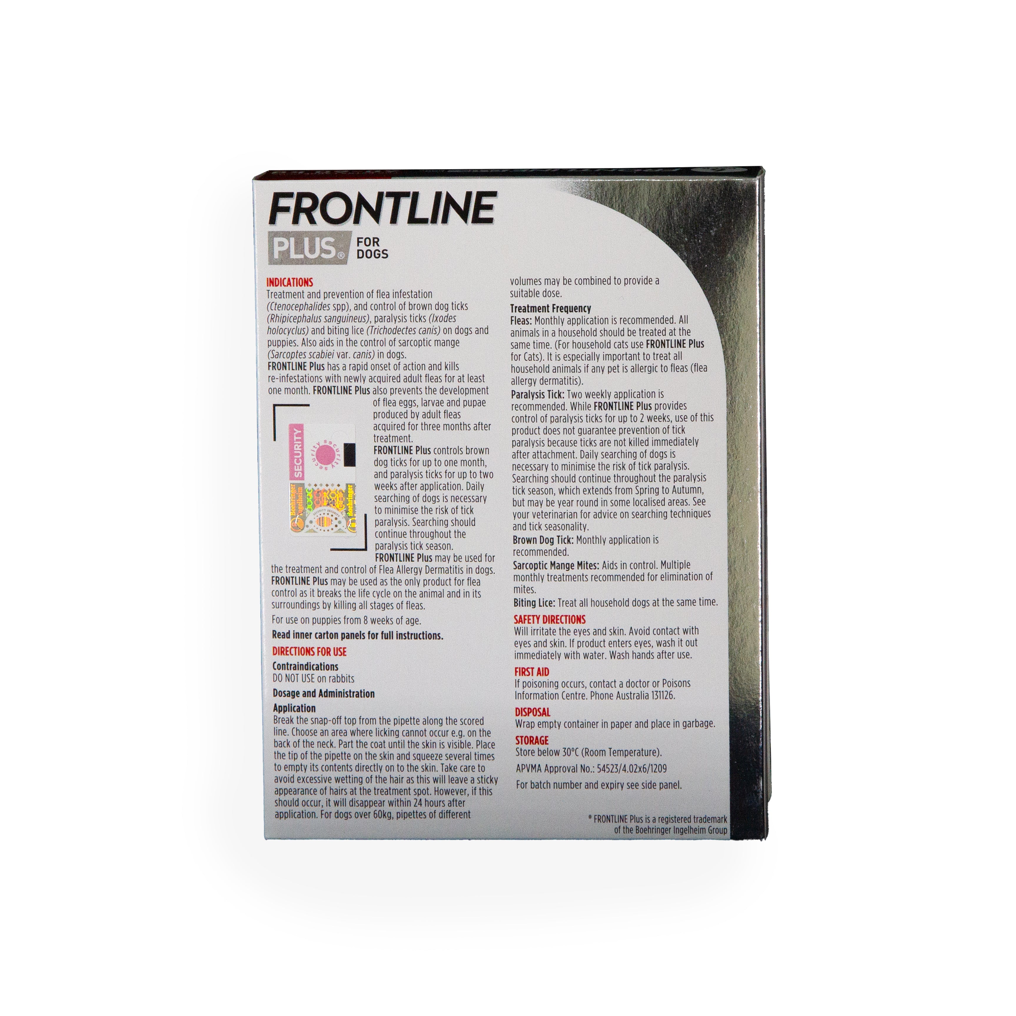 FRONTLINE FLEA TICK PLUS FOR X LARGE DOG RED 40 60KG 6 S